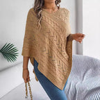 Cable Knit Hollow Out V-Neck Poncho Sweater Cape