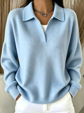Women's Ribbed Polo Collar Knit Sweater