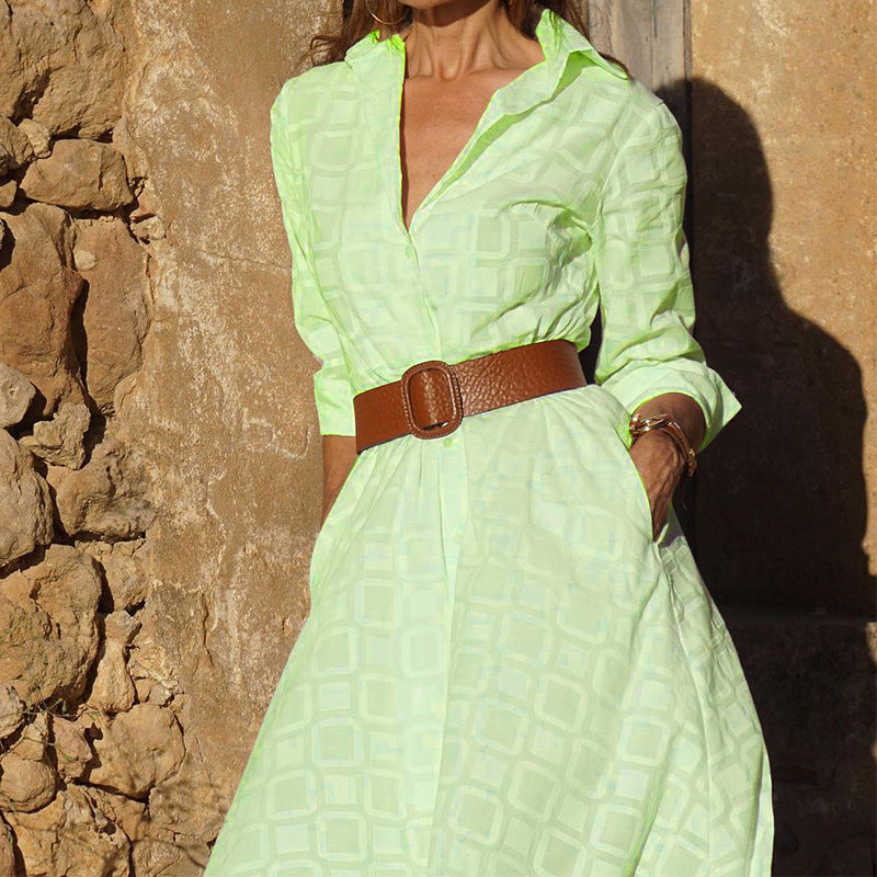 New Autumn Button Shirt Dress Women Long Sleeve With Belt