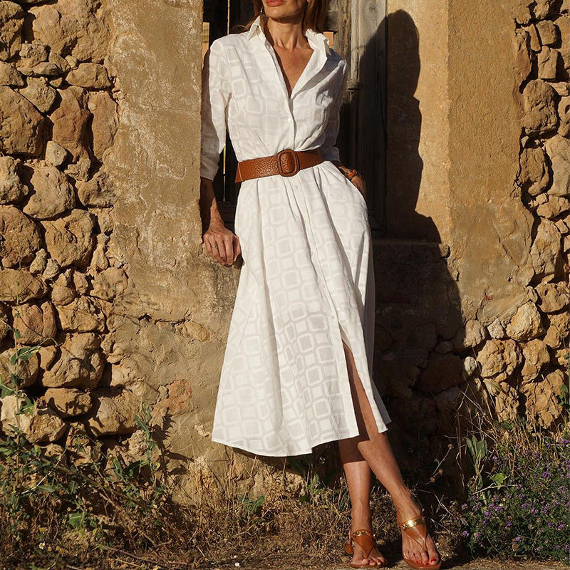New Autumn Button Shirt Dress Women Long Sleeve With Belt
