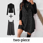 Women's High‑Neck Long Sleeve Top & V‑Neck Sleeveless Mini Dress Two‑Piece Set