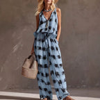 Women'S Abstract‑Print Sleeveless V‑Neck Wide‑Leg Jumpsuit