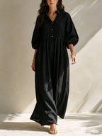 Pintuck Collar Maxi Dress with Balloon Sleeves