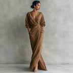 Women's Wrap‑Front Draped Linen Maxi Dress