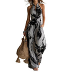 Women's Beige Abstract Print Halter Wide-Leg Jumpsuit