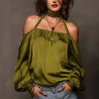 Temperament Off-Shoulder Matte Satin Shirt Top