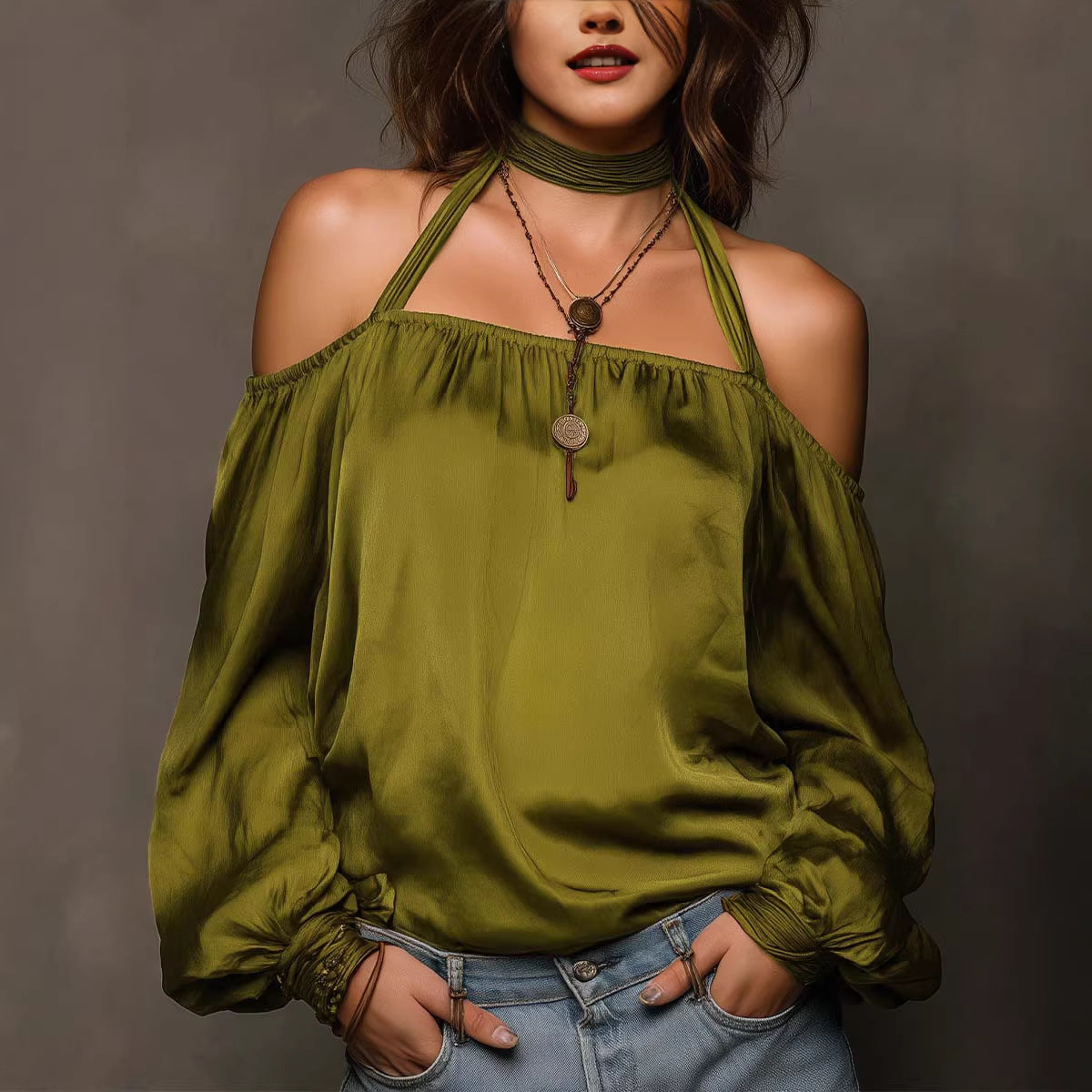 Temperament Off-Shoulder Matte Satin Shirt Top