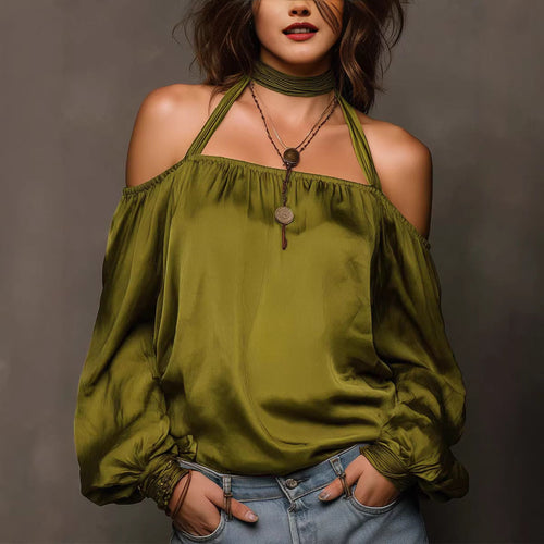 Temperament Off-Shoulder Matte Satin Shirt Top
