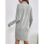 Women's Turtleneck Vertical Ribbed Knit Midi Dress