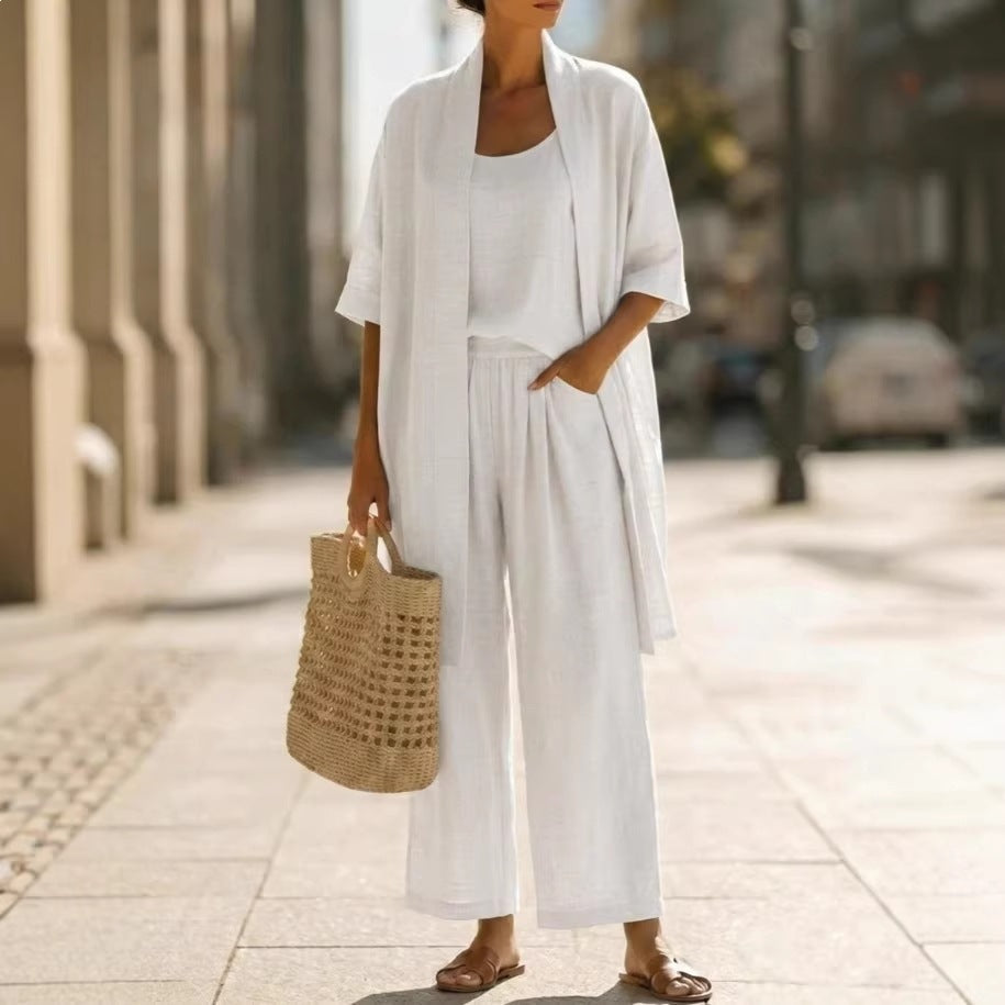 Women Linen-Blend Three-Piece Casual Set