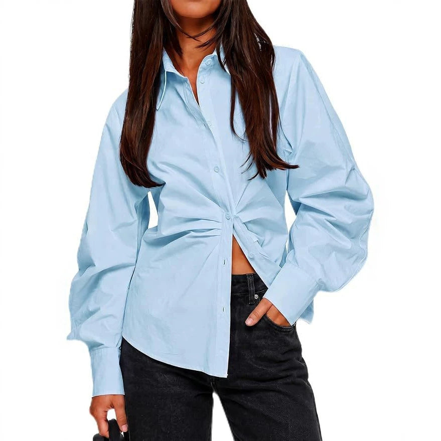 Vintage Brown Checkered Collared Long Sleeve Slim Fit Blouse