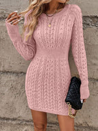 Women Cable-Knit Long Sleeve Crew Neck Mini Dress