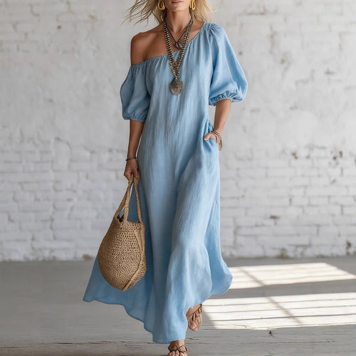 Effortless Off-Shoulder Linen-Blend Maxi Dress