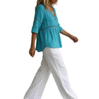 V-Neck Hollow-Out 3/4 Sleeve Blouse