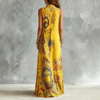 Vintage Baroque Print Sleeveless Maxi Shirt Dress