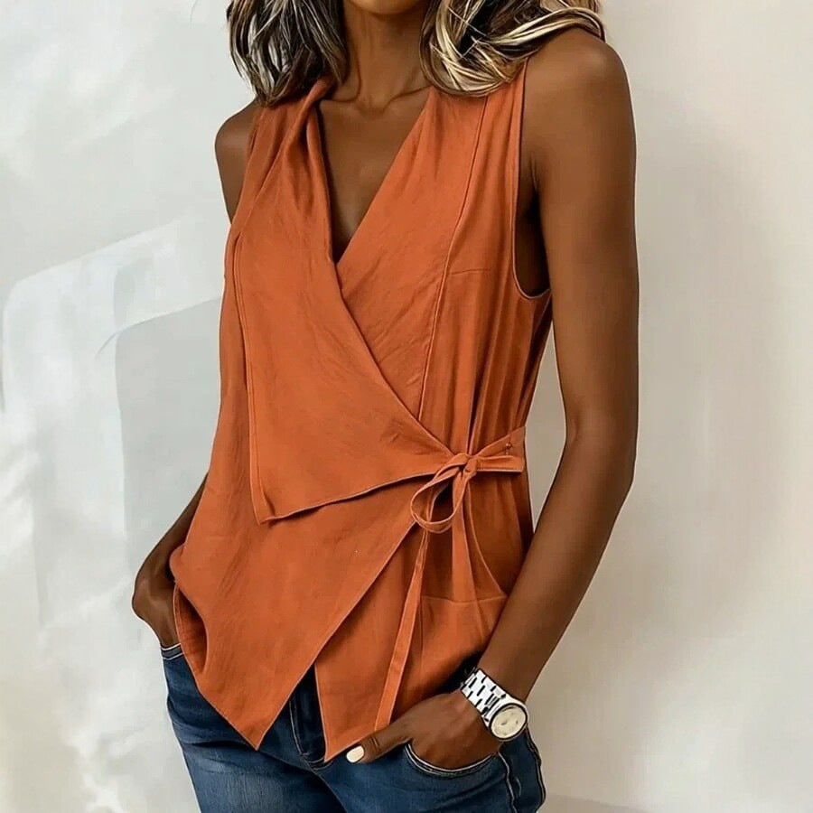 Casual Tie Waist Asymmetrical Top