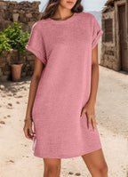 Women's Casual Roll‑Short‑Sleeve T‑Shirt Dress