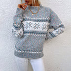 Mock Neck Snowflake Jacquard Long Sleeve Knit Sweater