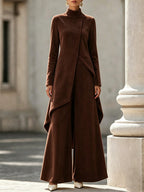 Velvet Asymmetrical Turtleneck Two-Piece Set