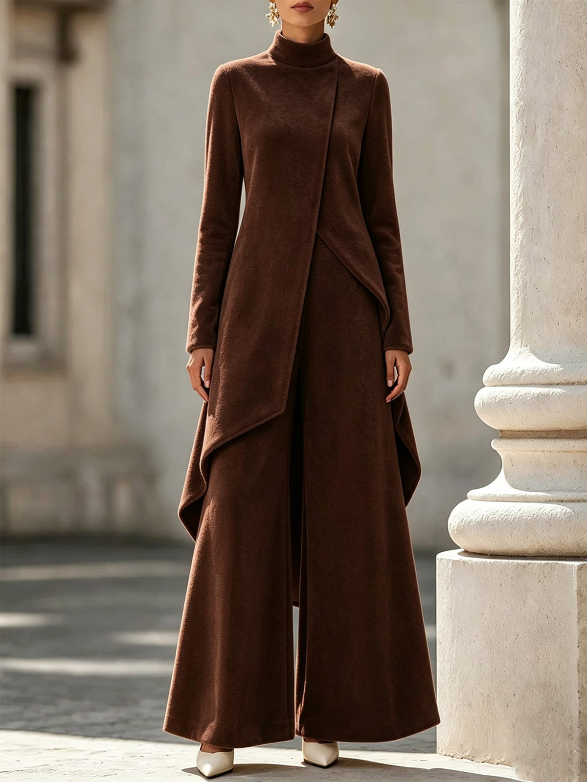 Velvet Asymmetrical Turtleneck Two-Piece Set