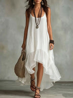 Boho Irregular Ruffle Hem Sleeveless Chiffon Maxi Dress