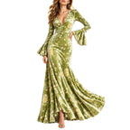 Floral Print V-Neck Bell Sleeve Maxi Dress