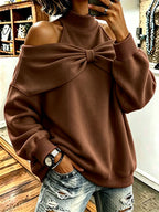 Chic Oversized Mock Neck Sweatshirt With Bow Detail
