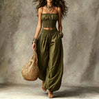 Spaghetti Strap Crop Top Baggy Harem Pants Boho Resort Wear Set