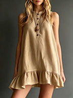 Effortless Sleeveless Ruffle Hem Shift Dress – Relaxed Linen Blend Style