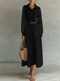 Sheer Sleeve Belted Maxi Shirt Dress
