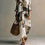 Roll Sleeve Oversized Irregular Hem Linen Blend Vacation Cover Up Dress