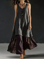 High-Low Tunic Top & Sheer Layered Wide Leg Pants