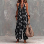 Women's Yellow Boho Floral Halter Wide-Leg Jumpsuit