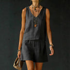 Casual V-Neck Sleeveless Top & Shorts Set