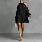 Striped Halter Cold-Shoulder Mini Dress