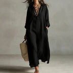 Lazy Style Solid Color Lapel Casual Long-Sleeved Shirt Dress