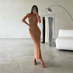 Ribbed Knitted Sleeveless Bodycon Maxi Dress