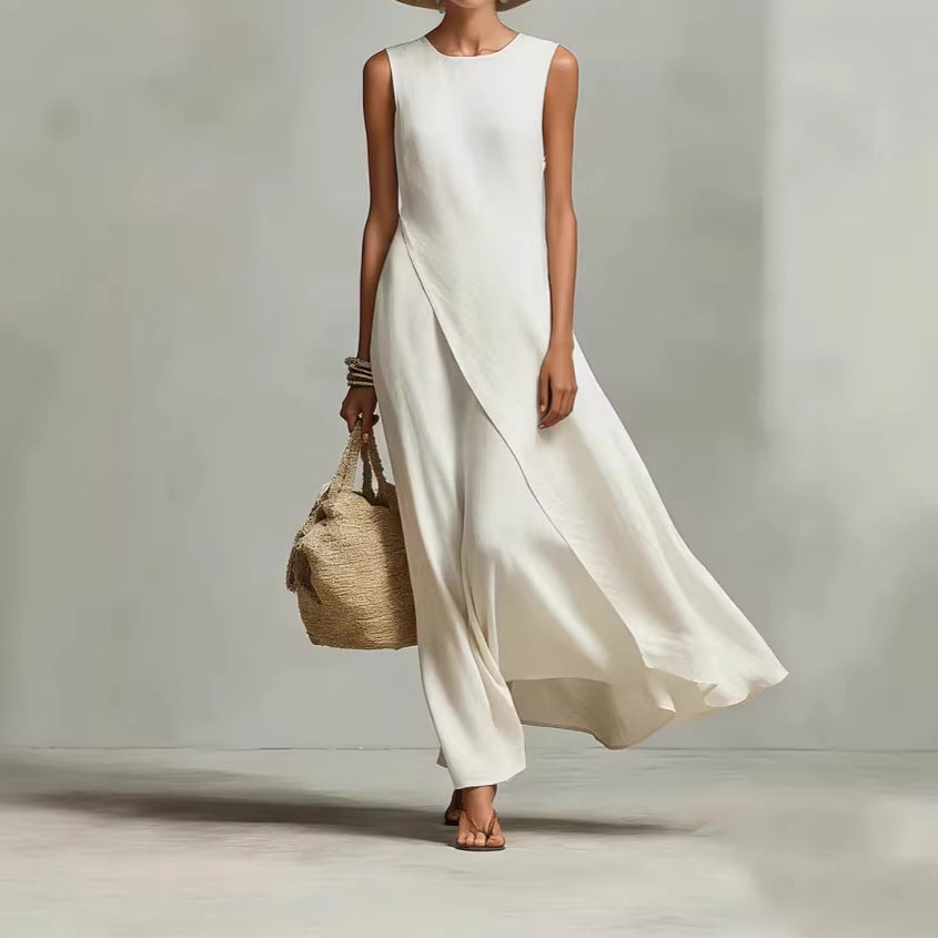 Sleeveless Asymmetrical Linen Maxi Dress