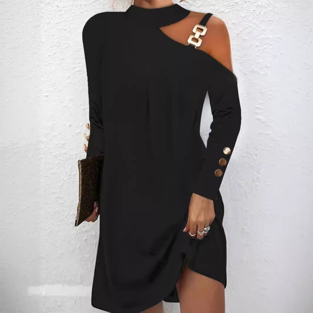 Women's Long Sleeve Halter Neck Mini Dress Black Dress