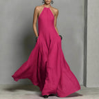 Cotton And Linen Blend Simple Backless Sleeveless Long Dress
