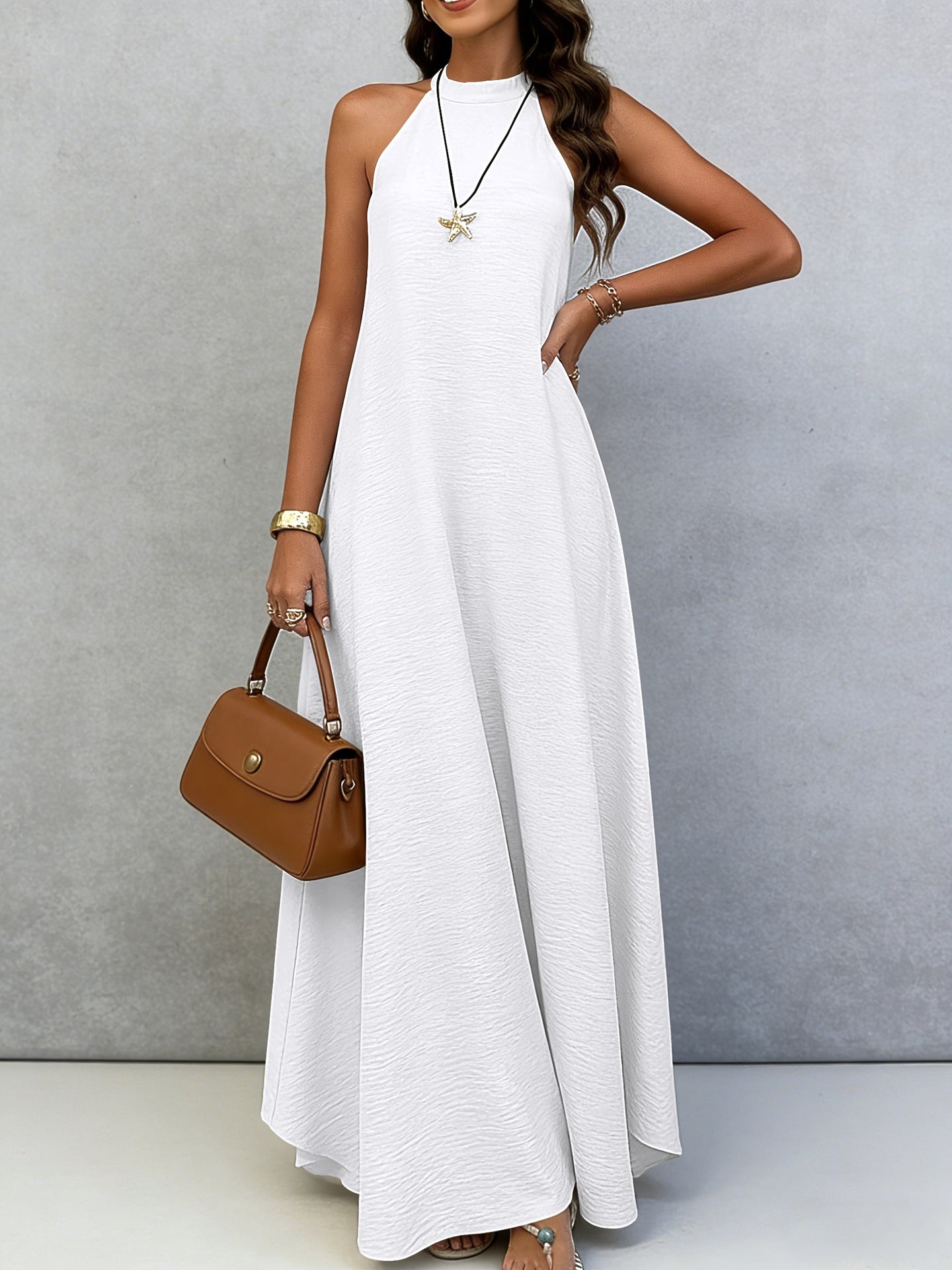 Halter Neck Tie-Back Maxi Dress