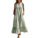 🌊 Coastal Striped Ruffle Maxi Dress