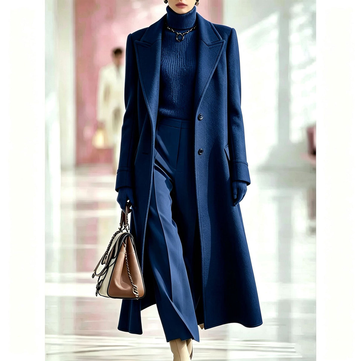 Elegant Oversized Notched Collar Maxi Wool Coat