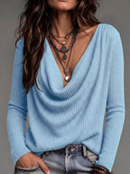 Cowl Neck Long Sleeve Ribbed Knit Top
