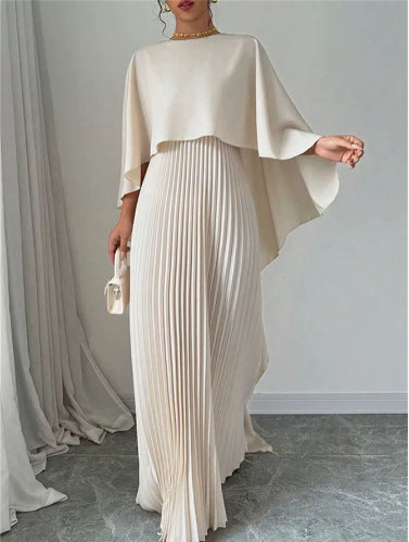 Women'S Cape Overlay Pleated Maxi Dress