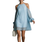Striped Halter Cold-Shoulder Mini Dress