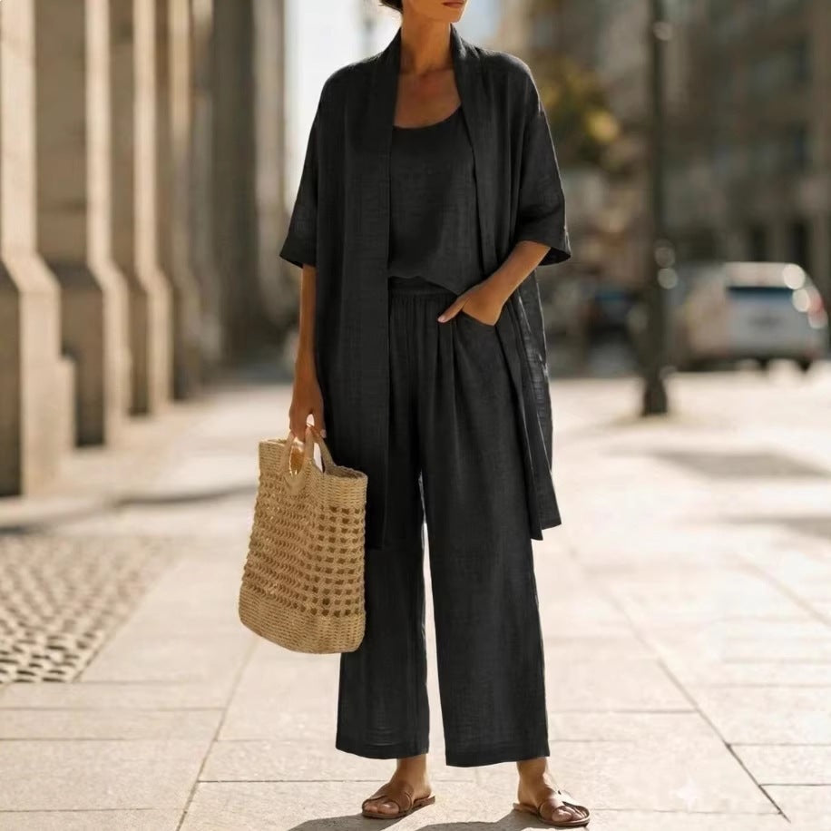 Women Linen-Blend Three-Piece Casual Set