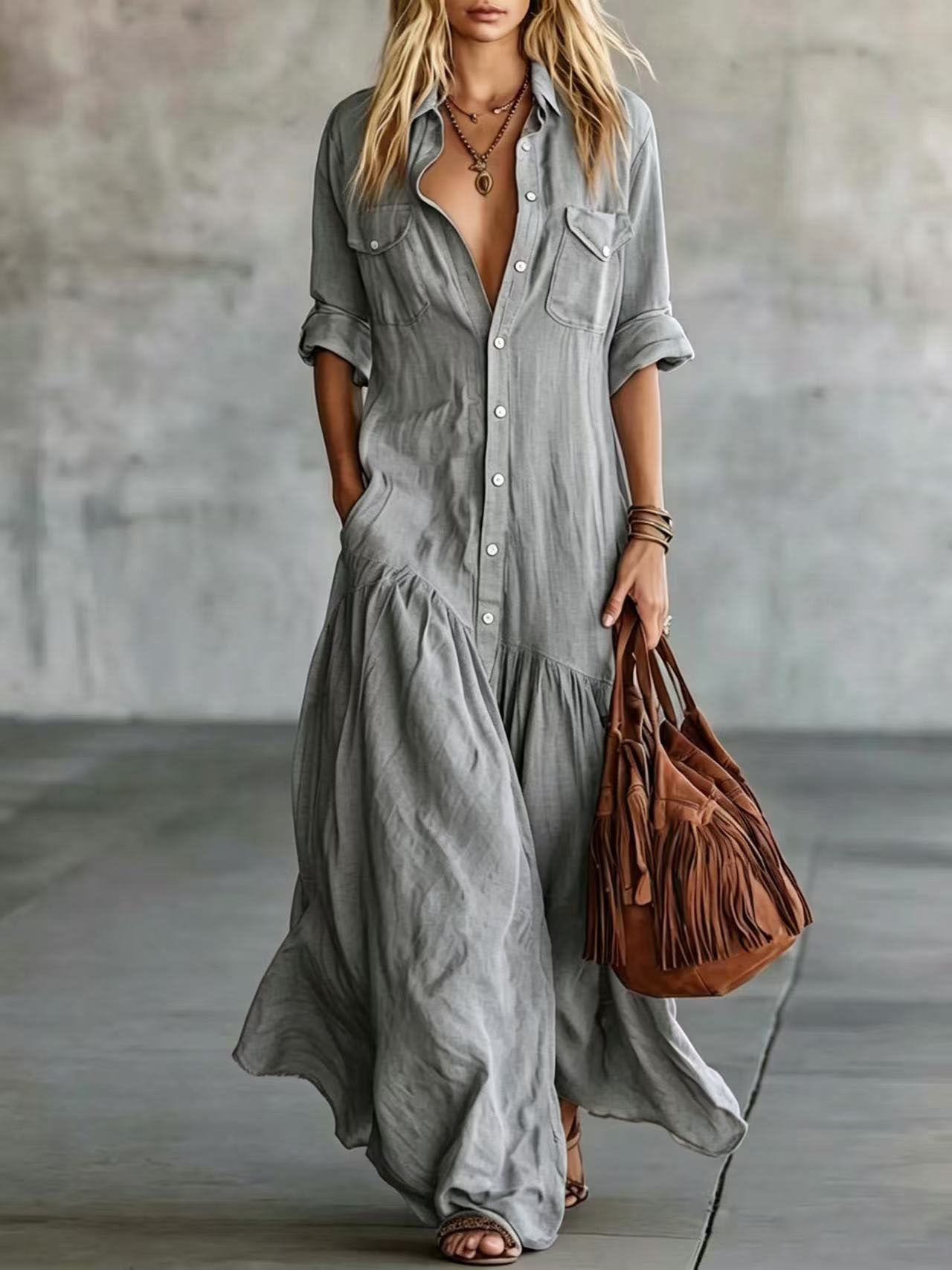 Casual Beach Vacation Chambray Dress