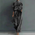 Women'S Velour Drop‑Shoulder Top & Pleated Wide‑Leg Pants Two‑Piece Set