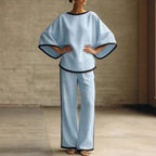 Women'S Elegant Round Neck Loose Bat Sleeves Cotton And Linen Two-Piece Set